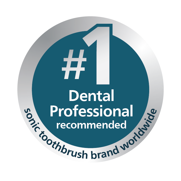 A badge that says #1 Dental professionals recommended sonic toothbrush brand worldwide