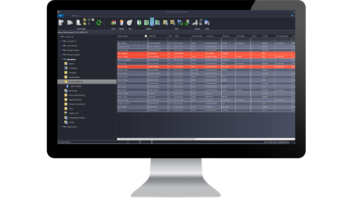 Global worklist interface screen in a monitor