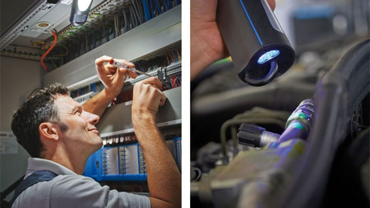 A worker using Philips rechargeable LED work lamps