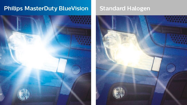 comparez le flux lumineux d’une ampoule masterduty blue vision à celui d’une ampoule standard